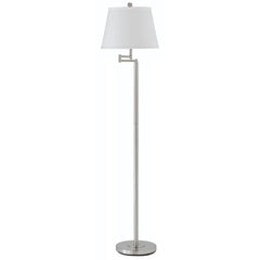 60" Nickel Swing Arm Floor Lamp with a white square shade, featuring a sleek design and adjustable arm for versatile lighting
