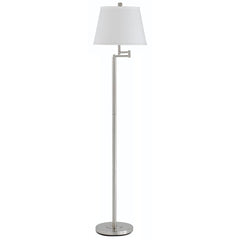 60" Nickel Swing Arm Floor Lamp with a white square shade, featuring a sleek design and adjustable arm for versatile lighting