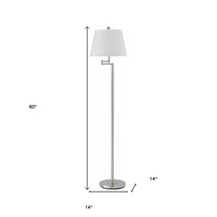 60" Nickel Swing Arm Floor Lamp with a white square shade, featuring a sleek design and adjustable arm for versatile lighting
