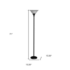 71" black torchiere floor lamp with a black glass dome shade and a sturdy base, ideal for ambient lighting.