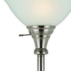71" Nickel Torchiere Floor Lamp featuring a clear frosted glass dome shade and a sleek metallic base.