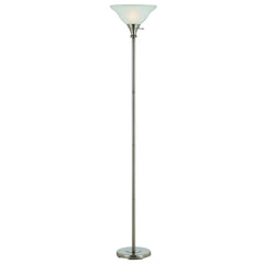 71" Nickel Torchiere Floor Lamp with clear frosted glass dome shade, featuring a sleek design and sturdy base.