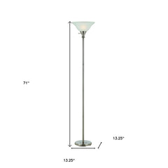 71" Nickel Torchiere Floor Lamp with clear frosted glass dome shade, featuring a sleek design and sturdy base.