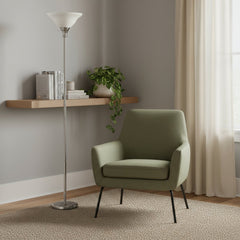 71" Nickel Torchiere Floor Lamp With Clear Frosted Glass Dome Shade