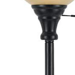 71" Bronze Torchiere Floor Lamp featuring a beige frosted glass dome shade and a sleek bronze base. Ideal for ambient lightin