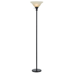 71" Bronze Torchiere Floor Lamp with a beige frosted glass dome shade, featuring a sleek design and sturdy base.