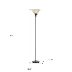 71" Bronze Torchiere Floor Lamp with a beige frosted glass dome shade, featuring a sleek design and sturdy base.