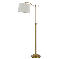 63" Bronze Adjustable Height Swing Arm Floor Lamp with a white fabric shade, featuring a sleek design and sturdy base.