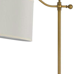 63" Bronze Adjustable Height Swing Arm Floor Lamp with White Fabric Shade, featuring a sleek design and flexible arm for vers