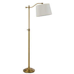 63" Bronze Adjustable Height Swing Arm Floor Lamp with a white fabric shade, featuring a sleek design and sturdy base.