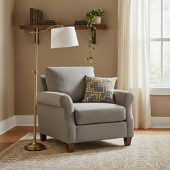 63" Bronze Adjustable Height Swing Arm Floor Lamp With White Fabric Shade