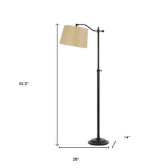 63" bronze metal adjustable floor lamp with a tan paper square shade, featuring a sturdy base and elegant design.