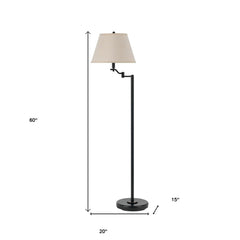 60" bronze swing arm floor lamp with a beige fabric empire shade, featuring a sleek design and adjustable arm.