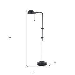 58" bronze adjustable floor lamp with a traditional dome shade, featuring a pull chain and a sturdy base. Dimensions: 21" bas