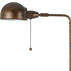 58" rust metal adjustable swing arm floor lamp with a dome shade and pull chain for easy operation. Stylish and functional de