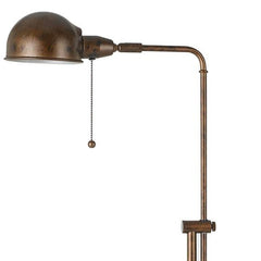 58" rust metal adjustable swing arm floor lamp with a dome shade and pull chain, featuring a vintage industrial design.