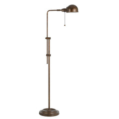 58" rust metal adjustable swing arm floor lamp with a dome shade, featuring a sleek design and pull chain for easy operation.