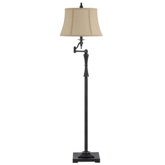 61" Bronze Swing Arm Floor Lamp with a brown square shade, featuring an adjustable arm and a classic design.