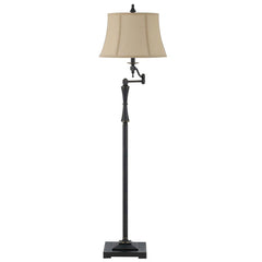 61" bronze swing arm floor lamp with a brown square shade, featuring an adjustable arm and a classic design.