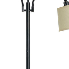 65" Bronze Two Light Traditional Floor Lamp with a tan square shade, featuring a sleek black base and adjustable arms.