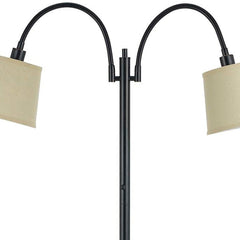65" Bronze Two Light Traditional Floor Lamp with tan square shades, featuring a sleek design and adjustable arms.