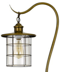 60" Brass Traditional Floor Lamp with a bronze transparent glass drum shade and an elegant curved neck design.
