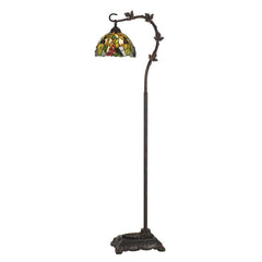 61" bronze floor lamp featuring a decorative green and yellow glass dome shade with floral accents. Elegant design for any ro