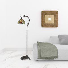 61" Bronze Floor Lamp With Green And Yellow Glass Dome Shade