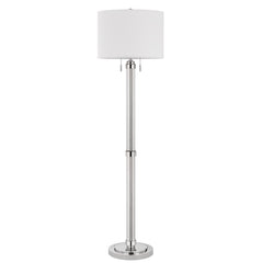 Chrome two-light floor lamp with a white rectangular shade, featuring a sleek design and adjustable height.