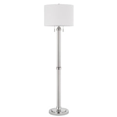 Chrome two-light floor lamp with a sleek design, featuring a white rectangular shade and a polished base.