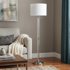 60" Chrome Two Light Traditional Floor Lamp with White Rectangular Shade, featuring a sleek chrome base and modern design.