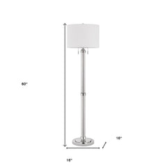 60" chrome floor lamp with a white rectangular shade, featuring a traditional design and two light fixtures.