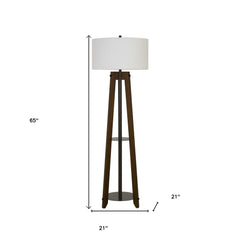 65" Brown Tripod Floor Lamp With White Rectangular Shade