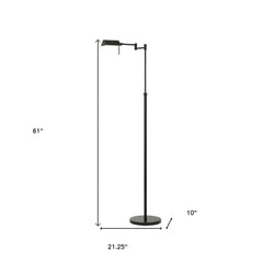61" Bronze Adjustable Swing Arm Floor Lamp with a sleek design, featuring a rectangular shade and a sturdy round base.