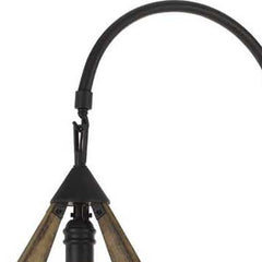 Black traditional shaped floor lamp with a curved arm and wooden accents, showcasing a classic design.