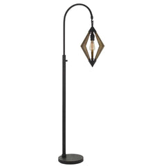 67" Black Traditional Shaped Floor Lamp with a diamond-shaped shade and a vintage-style bulb, featuring a sleek black base.