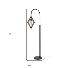 67" Black Traditional Shaped Floor Lamp with a diamond-shaped shade and a sturdy base, featuring an exposed bulb design.