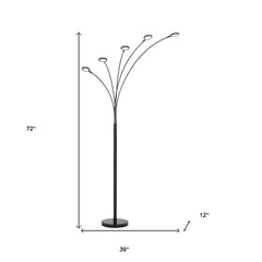 72" Bronze Five Light LED Arc Floor Lamp with a sleek design featuring five curved arms and a sturdy base.