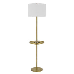 62" Brass Tray Table Floor Lamp with a white square shade and a circular tray for added functionality. Elegant and modern des
