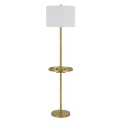62" Brass Tray Table Floor Lamp with a white square shade and a circular tray for added functionality. Elegant and modern des