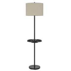 62" bronze tray table floor lamp with a beige drum shade and a circular tray for convenience. Elegant and functional design.