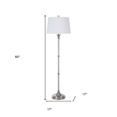 60" Nickel Traditional Floor Lamp with a white square shade, featuring a sleek design and a sturdy base. Dimensions: 60" heig