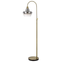 61" Brass Adjustable Arc Floor Lamp featuring an antiqued brass mirrored glass novelty shade and a sleek design.