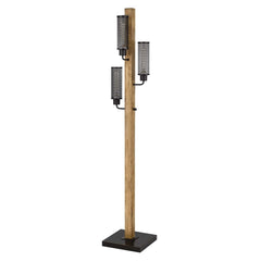 61" brown traditional floor lamp with three black novelty shades and a wooden base, perfect for adding style to any room.