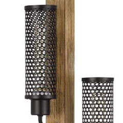 61" brown floor lamp featuring a traditional design with a black novelty shade and three light fixtures.