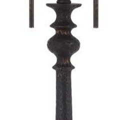 63" Rust Two Light Floor Lamp features a decorative base and a beige fabric square shade, ideal for stylish lighting.
