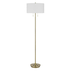 64" Brass Two Light Traditional Floor Lamp with a white rectangular shade and a sleek, modern design.
