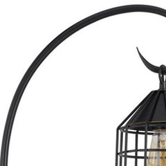 63" Bronze Traditional Shaped Floor Lamp featuring a unique cage design and a warm light bulb inside.