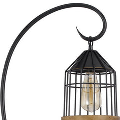 63" Bronze Traditional Shaped Floor Lamp featuring a curved arm and a cage-style light fixture with a vintage bulb.