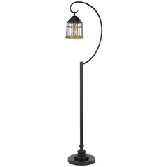 63" Bronze Traditional Shaped Floor Lamp with a curved arm and cage-style shade, featuring a sturdy base and elegant design.